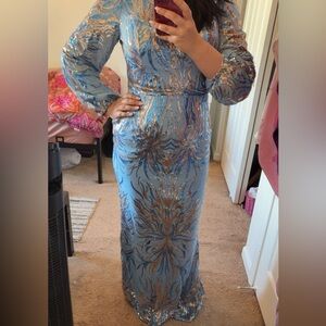 Blue Sequin Evening Gown
